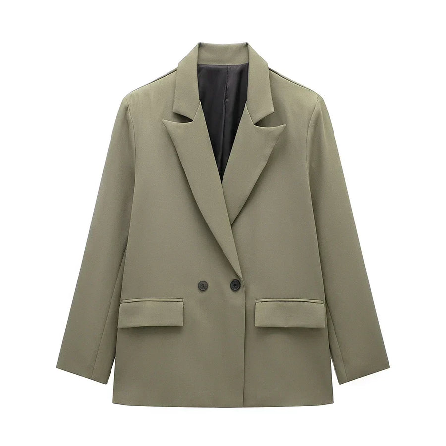 Women’s Classic Tailored Black Blazer – Elegant Double-Breasted Casual Chic Jacket